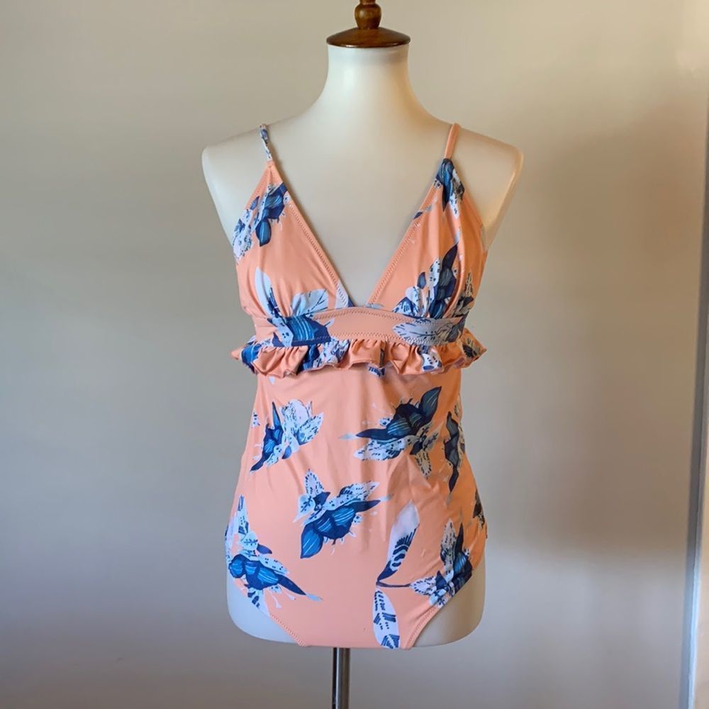 [Cupshe] Orange Floral One Piece Bathing Suit - Size Small